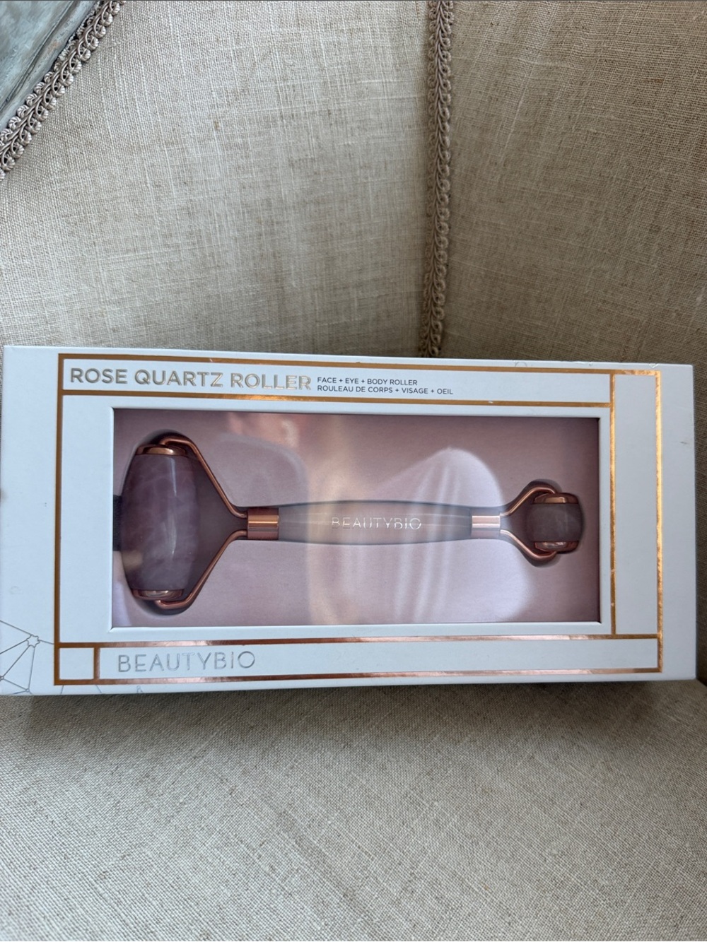 BeautyBio Rose Quartz Roller - Pink Facial & Eye Massage Tool